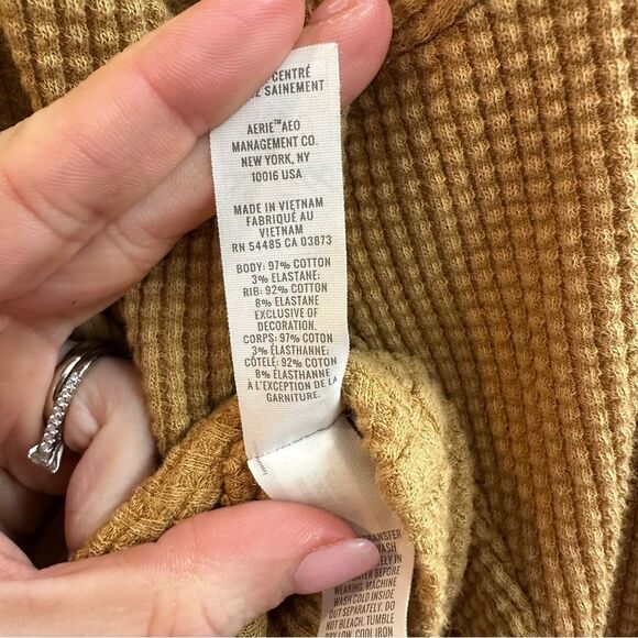Offline By Aerie Waffle Knit Hoodie Mustard Yellow Size XSmall - Picture 8 of 9